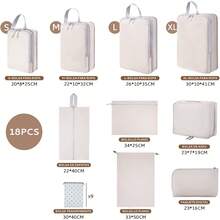 18PCS Organizadores Viaje para Maletas, Impermeable Bolsas para Viaje Organizadoras, Cosméticos de bolsas organizadoras, Organizador de equipaje para ropa, Zapatos y maquillaje (Beige) - Beige - Ver 2