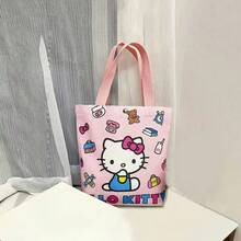 1pc Sanrio Cute Hello Kitty Fashion Canvas Tote Bag, Natural Style Multifunctional Large Capacity Shoulder Bag, Ideal For Students And Commuting - Multicolor - View 3