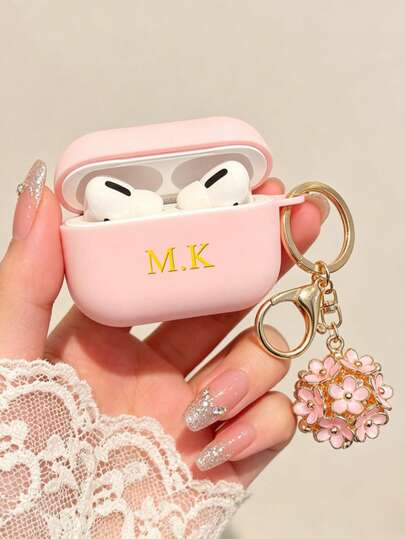 Ốp bảo vệ tai nghe Bluetooth mờ khắc tên theo yêu cầu (Bộ 2 chiếc, kèm dây treo hình hoa), Dây treo hình hoa ngọc trai sang trọng, Bộ ốp tai nghe di động thời trang tinh tế kiểu Hàn Quốc, Tương thích với iPhone 1 2 3 4 Pro 2 Pro 3 4, Cá nhân hóa theo yêu cầu, Quà tặng Ngày Valentine, Quà sinh nhật ý nghĩa, Quà tặng ngày lễ