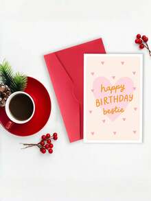 1pc "Happy Birthday Bestie!" Heart Card With Envelope - Best Friend Birthday Card For Bestie, Perfect Bestie Birthday Gift, Blank Inside - View 3