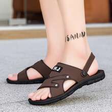 男士透气防滑真皮两用户外凉鞋，软底休闲沙滩露趾拖鞋，时尚轻便休闲凉鞋 - 棕色 - 查看 7