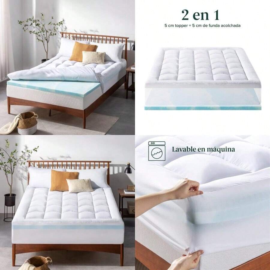 Zinus Topper Sobrecolchón King Refrescante de Memory Foam de 10 cm con Esencia de Té Verde Enviado en Caja y con Garantía de 5 años - Azul - Ver 1