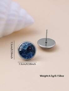 一对星空风景图案316不锈钢圆形耳钉，复古简约风格，适合女性日常佩戴和送礼，优雅简约的设计，适合女性日常和节日佩戴。 - 寶藍色 - 查看 3