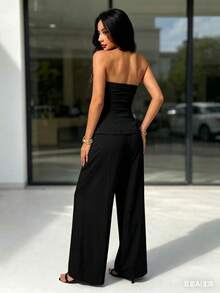 Strapless Bustier Set With Wide Leg Pants - Elegant Style For Women - màu đen - Xem 4