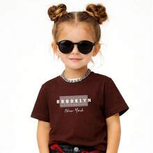 Camiseta Infantil Menina Brooklyn New York Unissex 100% Algodão Juvenil Criança Bebê Conforto Diário Passeio Estiloso Escola - Marrom - Visão 2