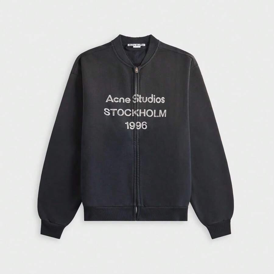 Acne Studios Men's Stockholm 1996 Logo Zip Up Bomber Sweatshirt | Casual Streetwear Daily Wear - màu đen - Xem 1