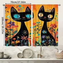Bộ 2 rèm cửa phong cách Bohemian in hình mèo đen, kiểu dáng hiện đại, chất liệu polyester dệt kim, phù hợp cho phòng ngủ, nhà bếp, văn phòng, phòng khách - Có thể giặt máy, trang trí phòng đa năng, rèm cửa phòng khách. - 2 chiếc với nhiều màu sắc khác nhau - Xem 16