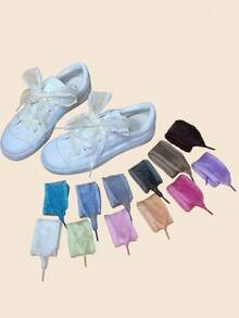 1 Pair/2pcs 120cm Long Chiffon Silk Wavy Lace Shoelaces, Suitable For Sports Shoes, Canvas Shoes And Gift Packaging - Multicolor - View 2