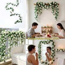4/2pcs White Rose Eucalyptus Artificial Hanging Garland, With Roses And Leaves - Plastic Fake Flower Wreath, Suitable For Wedding, Mother's Day, Spring Indoor/Outdoor Decor, DIY Wedding Arch Decoration - Multicolor - View 10