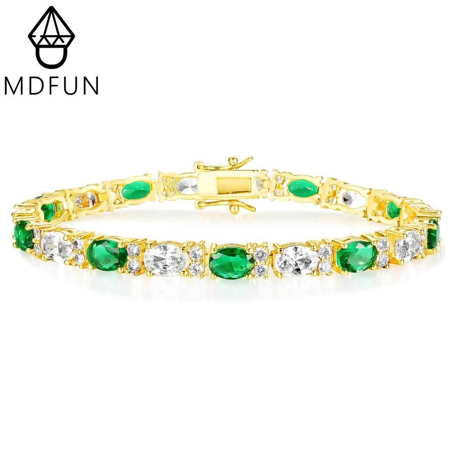 MDFUN 18 Karat vergoldetes Armband mit weißen und grünen kubischen Zirkoniasteinen, modisches und vielseitiges CZ-Ketten-Armband, Schmuckgeschenk für den täglichen Gebrauch - Gold - Übersicht 1