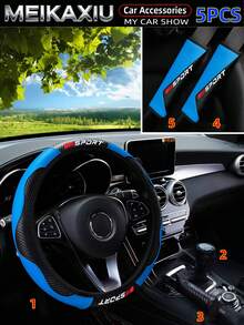 MEIKAXIU 3PCS/4PCS/5PCS/6PCS Carbon Fiber PU Leather SPORT Car Steering Wheel Cover Without Inner Ring, Suitable For 14.5-15 Inch, Shoulder Cover, Armrest Pad, Gear Shift Cover, Handbrake Cover, Car Decoration Accessories Set For Women - Carbon Fiber Sport - View 13