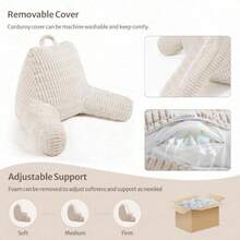 Almohada de lectura Blissful Diary almohada de respaldo con espuma de memoria desmenuzada para adultos y niños diseñada para sentarse en cama y sofá incluye brazos bolsillos y funda lavable - Blanco roto - Ver 6