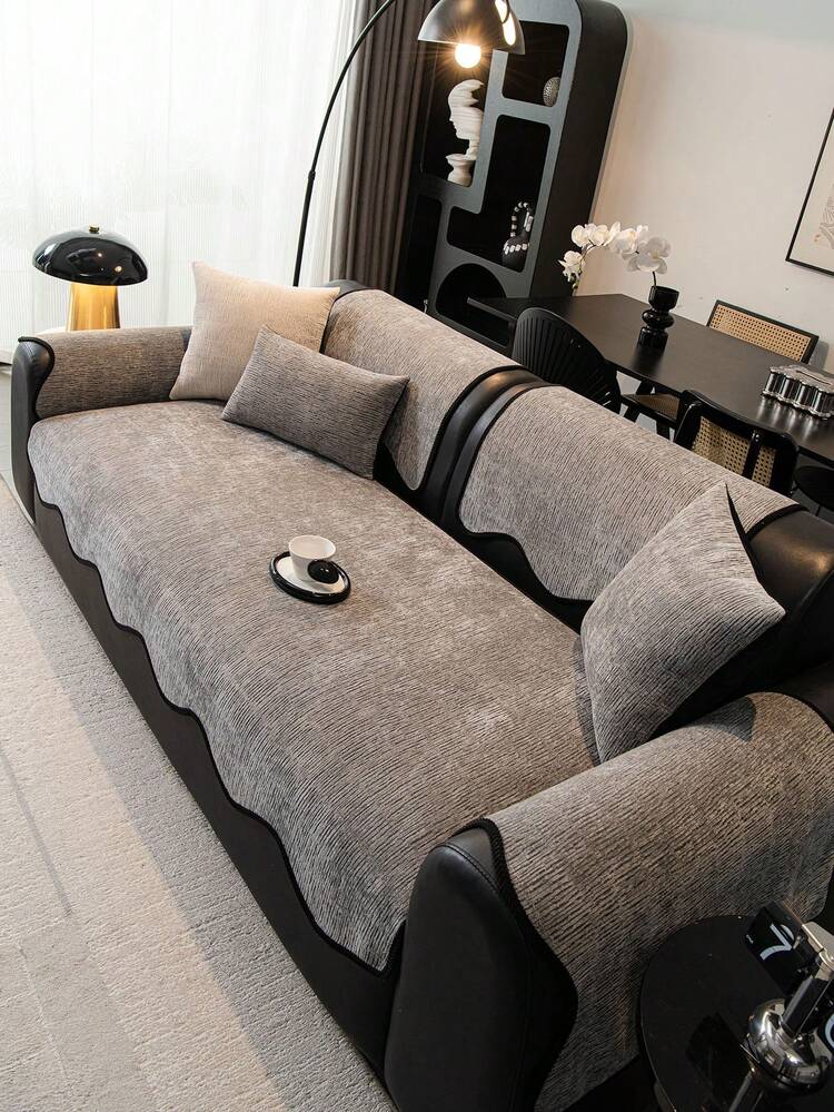 1PC Geometric Pattern Sofa Cushion Cover, All Season Universal Sofa Cover, Pet Friendly Anti-Cat Scratch Sofa Protector, Washable Room Decor For Living Room,Couch Covers For L-Shaped, Single, Loveseat, 3-Seaters,4-Seater Sofas And Sectional Couches(Sold Separately) - Dark Grey - View 4