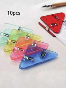 1/3/5pcs Creative Triangle Transparent Plastic Clips, A4 Double Clip File Folder, Office & School Supplies, Back To School Gift - A - View 8
