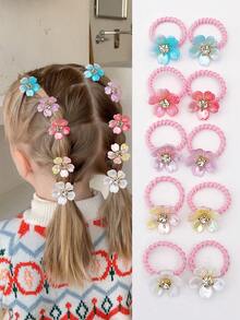 10个可爱渐变珠光花朵发圈，弹性发绳，日常发饰 - 混合色 - 查看 2