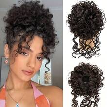 8 pulgadas/20 cm Moño rizado afro sintético elástico, Coletero de moño desordenado esponjoso, Tocado de piña suave para fiesta de Navidad y uso diario, Negro, Dorado, Marrón, Gris Ombre - Multicolor - Ver 10