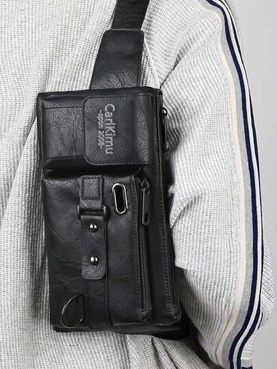 Bolso bandolera de cuero de PU vintage para hombres, bolso de pecho multifuncional con orificio para auriculares, bolso bandolera de gran capacidad para uso diario, viajes y actividades al aire libre, regalo para hombres