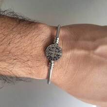 Luxury St. Benedict Adjustable Bracelet With 316L Stainless Steel Cable - Silver - View 9
