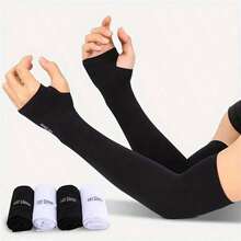 1 Pair UV Protection Arm Sleeves, 90% Polyamide Fiber, 10% Spandex, High Elastic Knitted Fabric, Solid Color, Unisex, Suitable For Cycling, Driving And Outdoor Sports (Random Letter Print On Cuff) - Multicolor - View 6