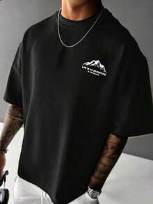 short-sleeveCamiseta de manga corta casual para hombres con estampado de montaña simple100% Cotton - Negro - Ver 3