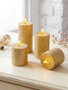 3 pièces Bougies piliers sans flamme avec minuterie et télécommande, bougies à paillettes dorées fonctionnant à piles, convient pour Noël, Halloween, Fête des Mères, Saint-Valentin, table à manger, demande en mariage, anniversaire - or - Voir 6