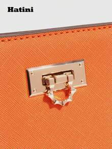 Hatini Unisex Design Fashion Handbag, Versatile Orange Large Capacity Square Bag, Artificial Leather Crossbody Bag With Adjustable Strap. Commuter-Ready Women's Bag, Perfect For Office, Commuting, Dates, Shopping, Casual Wear, Vacations, Beach, Music Festivals, Parties, Weddings, And School - 橘色 - 查看 11