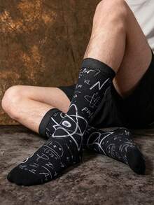 1/3 Pairs Science Knowledge Doodle Pattern Mid-Calf Socks, Men's Mid-Calf Socks, Creative & For Summer - Multicolor - View 4