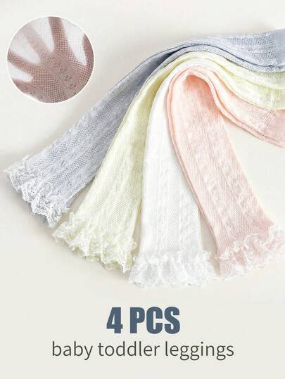 Bộ 4 chiếc quần tất lưới mùa hè cho bé gái – Mềm mại, quần tất màu trơn cho bé gái – Co giãn và mềm mại, lý tưởng cho trang phục mùa xuân/thu.