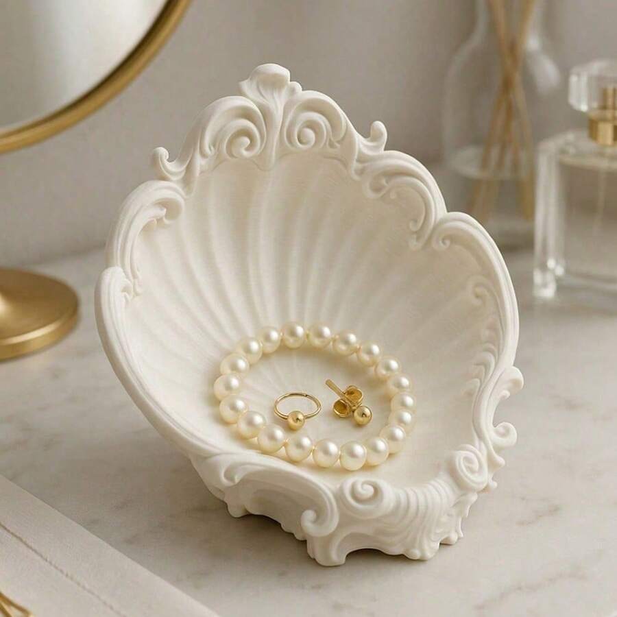 1pc 3D Printed Shell Shaped Jewelry Tray, Creative & Practical Small Gift, New Year Present - Multicolor - View 1