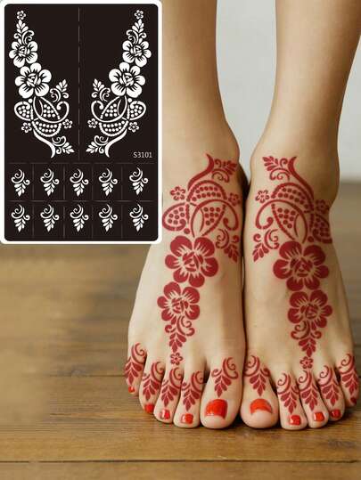Khuôn vẽ hình xăm hoa rỗng Hana vẽ tay - Họa tiết hoa quyến rũ, thích hợp cho tay, tự vẽ, mực, mẫu thiết kế Mandala có thể tái sử dụng, thích hợp cho trang điểm dự tiệc trên cơ thể dành cho nữ.
