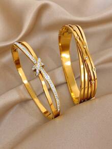 Brazalete de lujo con nudo y cristales de Rhinestone, brazalete apilable dorado para mujer, regalo para fiestas, Día de la Madre, vacaciones, temporada de bodas, festivales de música, San Valentín, Navidad - Multicolor - Ver 10