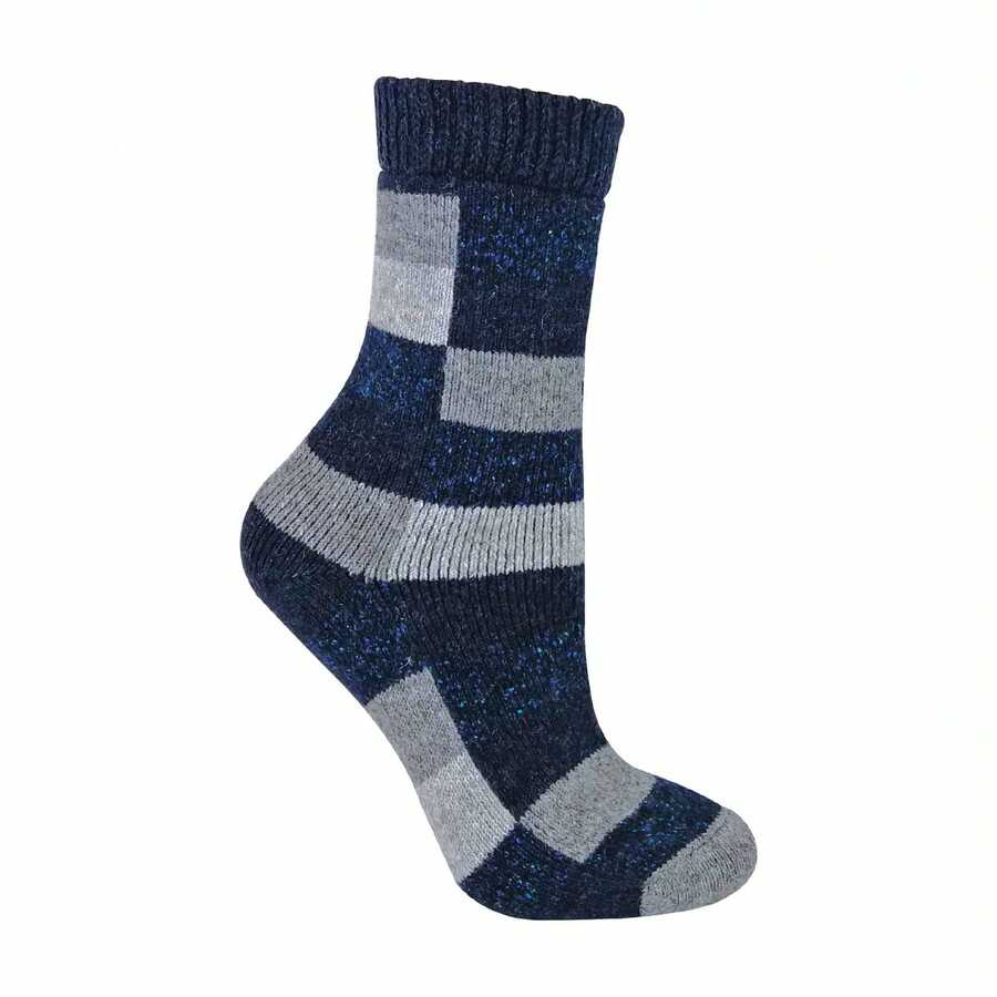 Sock Snob Sock Snob - Ladies Thick Warm Funky Checkered Patterned Breathable Wool Silk Blend Socks - Grey / Navy - View 1