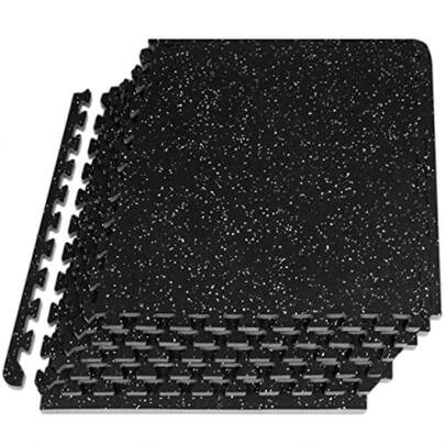ProsourceFit Rubber Top Exercise Puzzle Mat ½-Inch 24 SQFT 6 Tiles EVA Foam Interlocking Tiles for Home Gym Protective Flooring for Equipment and Workouts Grey