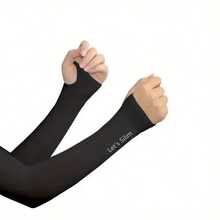 1 Pair UV Protection Arm Sleeves, 90% Polyamide Fiber, 10% Spandex, High Elastic Knitted Fabric, Solid Color, Unisex, Suitable For Cycling, Driving And Outdoor Sports (Random Letter Print On Cuff) - Multicolor - View 8