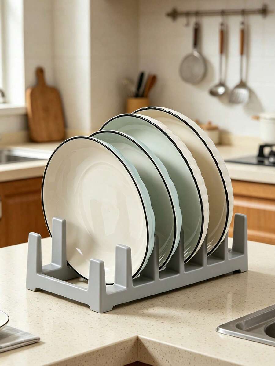 Un estante de almacenamiento de tapas de cocina, estante de almacenamiento multiusos, que combina un soporte para tapas de ollas, un escurridor de platos, un divisor de platos y cuencos, y una estantería de escritorio creativa. Adecuado para el almacenamiento de cocina y de escritorio, accesorios organizadores de cocina