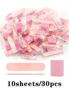 3/15/15/30/60件装粉色美甲套装，独立包装美甲工具包 - 一次性迷你指甲锉、抛光垫和指甲贴纸，适用于美甲沙龙和家庭使用，DIY珠宝抛光 - 粉色 - 查看 10