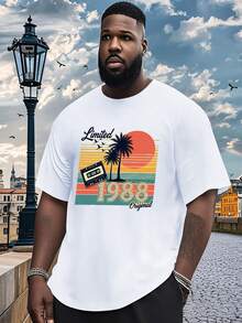 Men's T-Shirts, Summer Tops, Limited Edition 1988 "Cassette Vibes" Plus Size Men's T-Shirts, Plus Size Cotton T-Shirts, Men's Summer Outfits - White - View 1