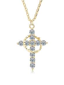 XUJIA 1Pc Of 925 Sterling Silver Cross Pendant Necklace 3mm*11pcs Round Moissanite Necklace Wedding & Baptism Anniversary Religious Jewelry Gifts - PMO-301 - View 12