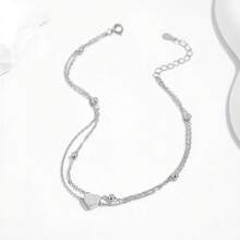 1条S925纯银浪漫双层心形脚链，时尚简约甜美优雅ins风，适合日常、休闲、派对、度假等场合，低调百搭，情人节礼物 - 愛心 - 查看 3