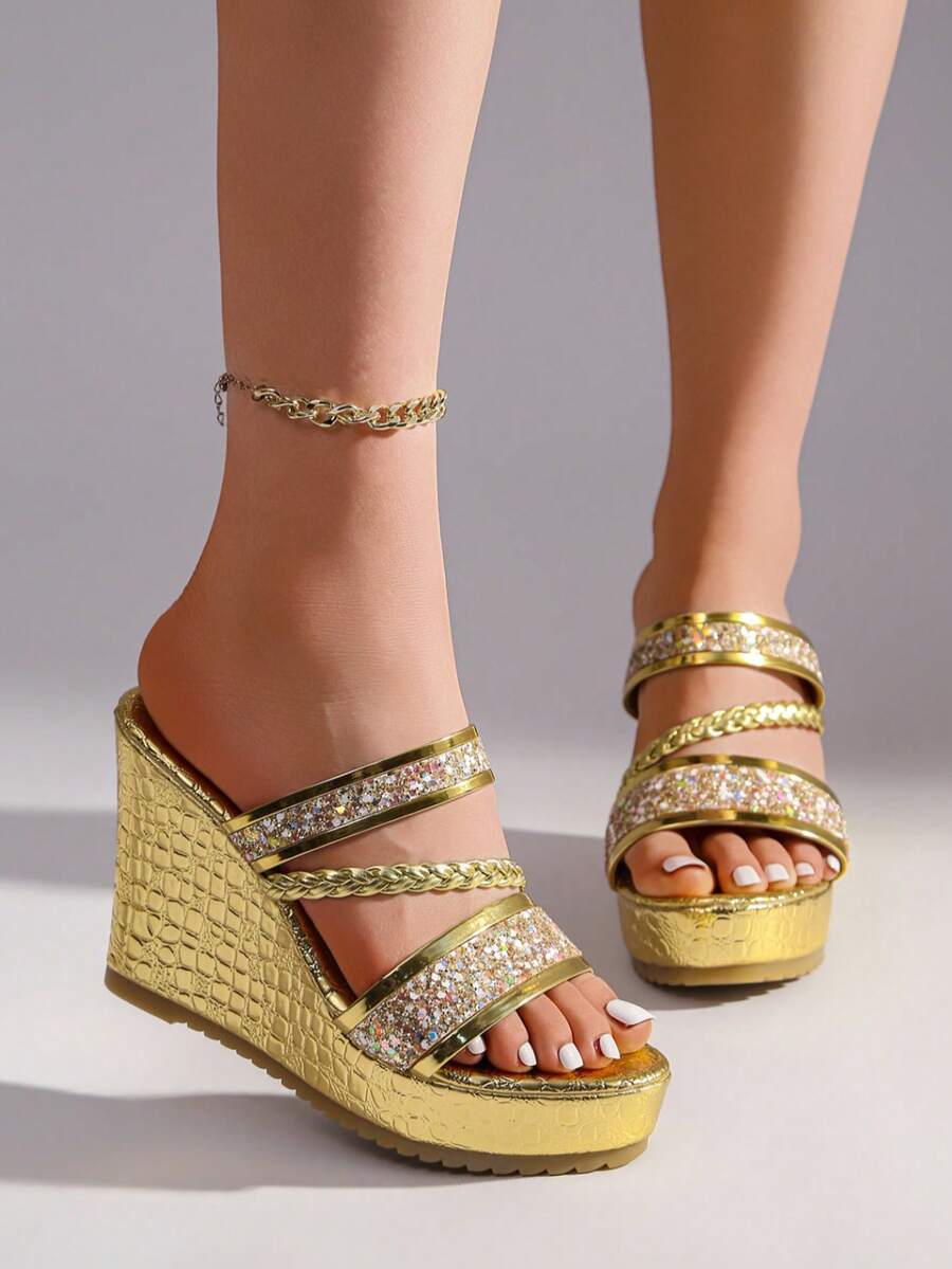 Women's New Summer Waterproof Platform Wedge High Heel Sandals - Gold - View 1