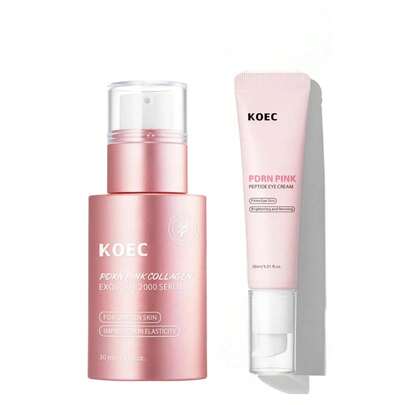 KOEC 2件装PDRN粉色胶原蛋白外泌体精华液和PDRN眼霜套装，蕴含PDRN、胶原蛋白和外泌体，抗衰老修复，完美母亲节礼物