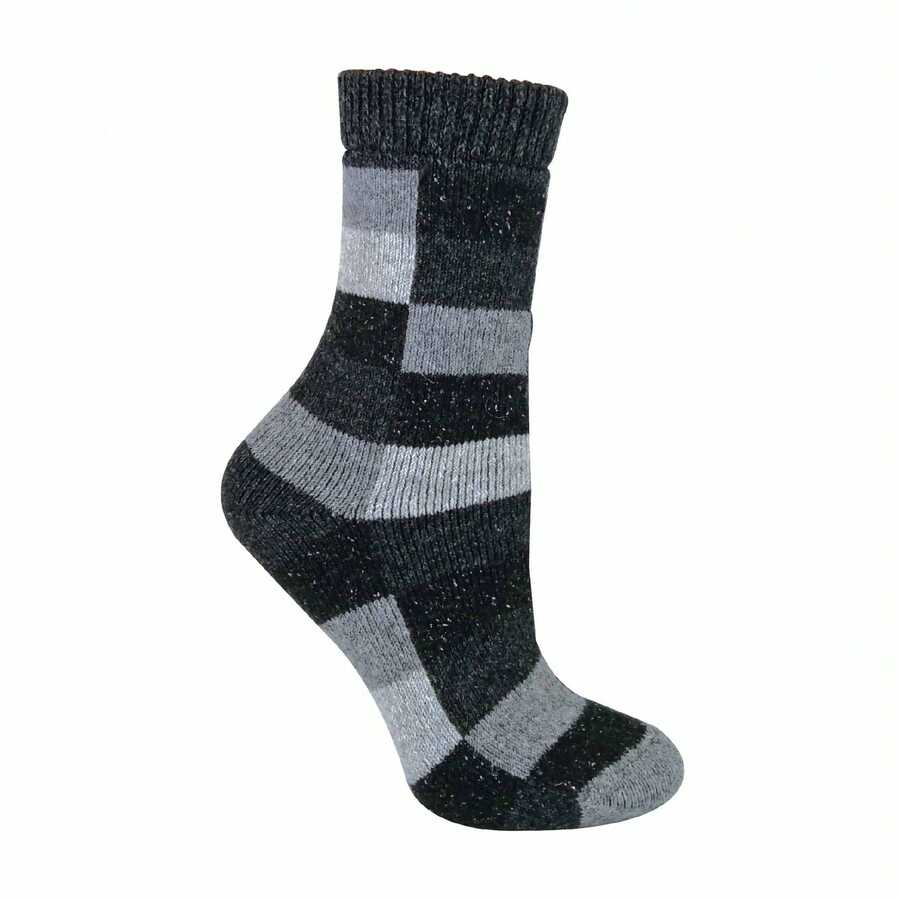 Sock Snob Sock Snob - Ladies Thick Warm Funky Checkered Patterned Breathable Wool Silk Blend Socks - Black / Grey - View 1
