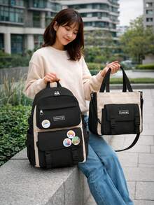 Shendy Vendy Backpack With Large Capacity, 5-Piece Set Fashion Cool Youth Backpack Pencil Case Laptop School Student - MOD101 Hitam - View 5