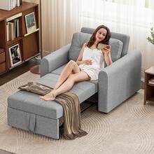 Single Sofa Bed, Convertible Linen Sleeper Sofa Chair With Storage Pockets, 3 Adjustable Backrest, 3-In-1 Pull Out Sofa Bed For Living Room, Bedroom, Light Grey - Light Grey - View 8