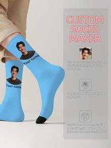 1 Pair Customized Face Pattern Socks, Personalized Photo Socks, Customized Funny Face Socks, Customized Pattern Socks, Print Any Face Image On Socks, Anniversary Gift, Valentine's Day Gift, Unique Birthday Gift, Customized Collectible Gift - Multicolor - View 11