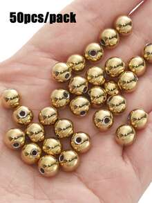 50 piezas de cuentas redondas de acero inoxidable 303#, cuentas espaciadoras sueltas de 2-10mm para accesorios de joyería DIY para pulseras y collares - Dorado - Ver 11