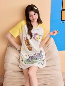 Noctvar OBM Sleepwear X TOM & JERRY Áo ngủ tay ngắn dáng rộng in hình hoạt hình mèo và chuột mới về. - Nhiều màu - Xem 6