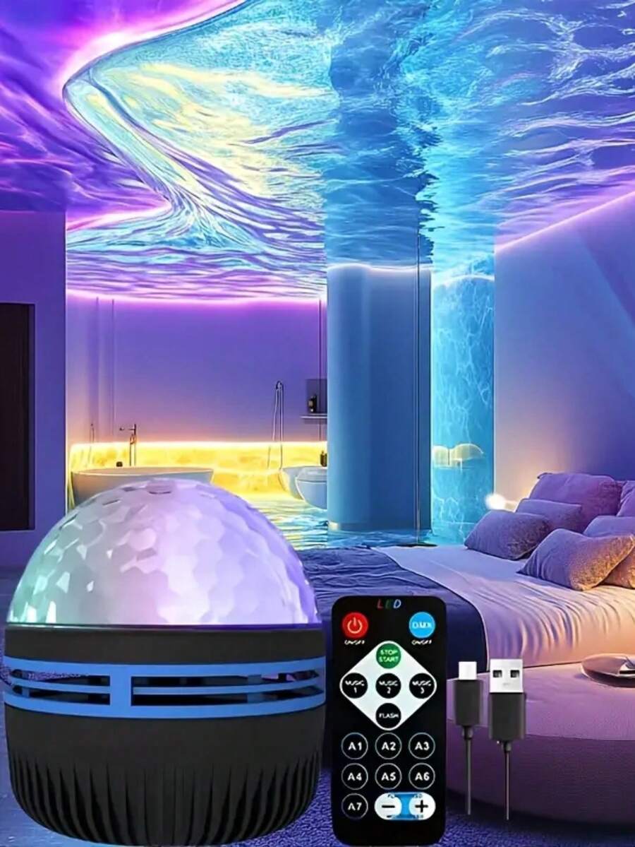 水波星空投影灯，带USB接口，USB照明配件，电脑扩展及外设连接。适用于游戏室、卧室、客厅及派对场所。