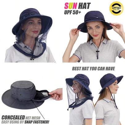 USHAKE Head Net Hat Safari Hat Sun Hat Bucket Hat with Hidden Net Mesh