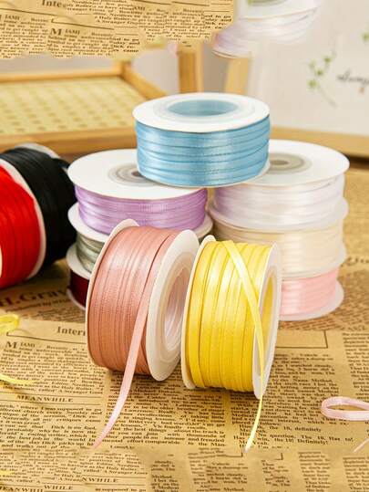 0.3厘米/3毫米（50码）彩色缎带，涤纶缎带，双面彩色涤纶缎带，包装缎带，适用于日常家居使用、节日、生日派对、婚礼、花束包装、书签、气球装饰、包装缎带、发饰等。